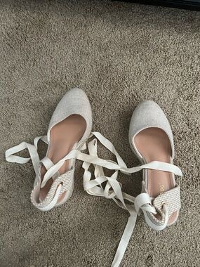 BAMBOO Cream Lace-Up Espadrille Flats